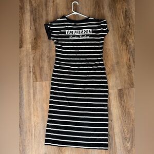 Burberry Black and White Striped Midi Dress